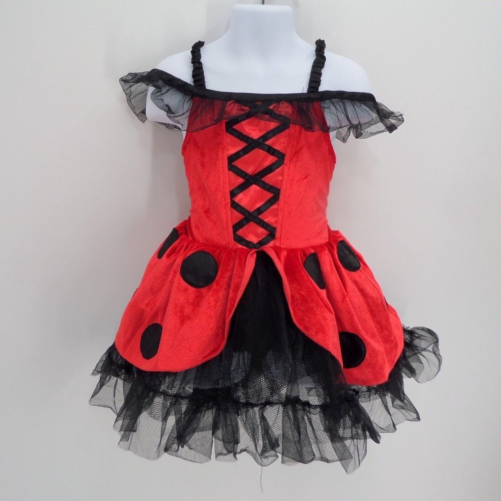 "AUTHENTIC KIDS" RED & BLACK LADY BUG HALLOWEEN TUTU DRESS COSTUME: 6 X